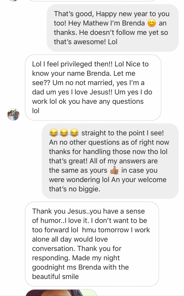 Screen Shot of Direct Messages from Matthew 