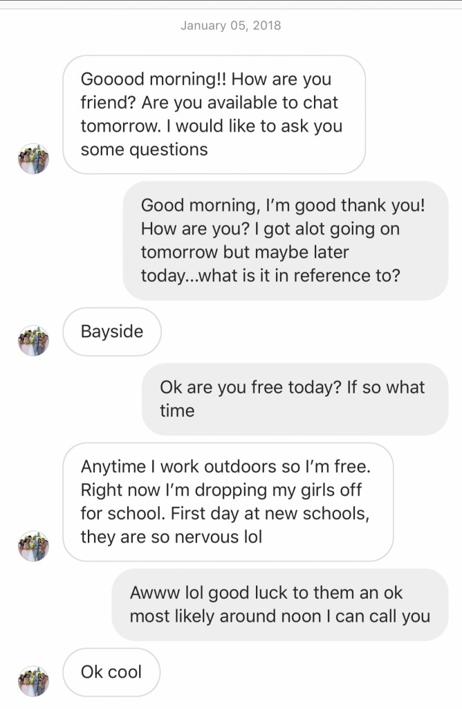 Screen Shot of Direct Messages from Matthew 